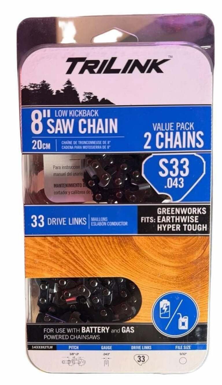 TriLink 8 Inch Low Kickback Saw Chain 33 Drive Links S33 2 Chains